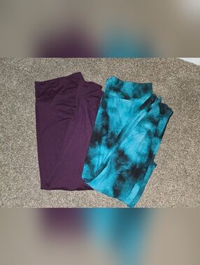 LuLaRoe Teal Tie-Dye & Plum Leggings TC2